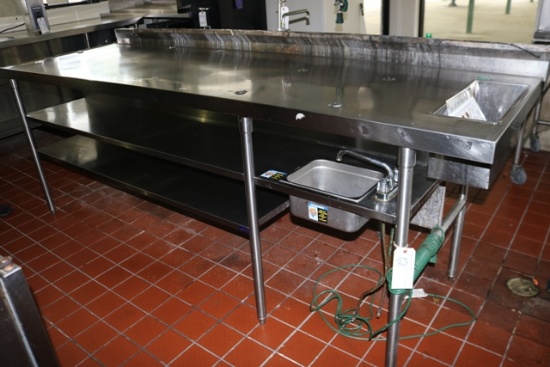 32" x 108" stainless island prep station with stainless double under shelve