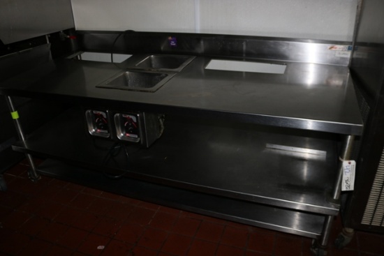 36" x 82" stainless Coney dog table with double 1/2 sized heated wells - do