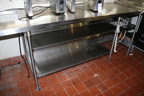 32" x 96" stainless island prep station with stainless double under shelves