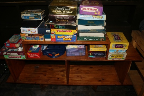 Lot of games with 16 x 72" wood shelf