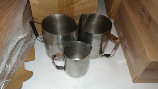 Times 3 Stainless milk steaming pitchers - 2) 16 oz. & 1) 8 oz.