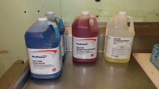 Times 4 - Pro Power low temp disheasher chemicals - 2) Rinse - 1 Dishwaher detergent & 1 Sanitizer
