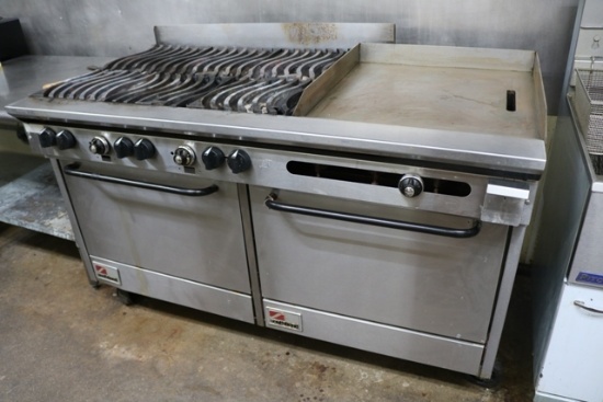 Southbend X460DD 61" gas 6 burner range with 24" right side flat grill & do