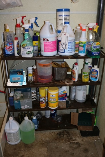 Misc. cleaning supplies with 12" x 42" rack