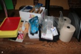 Service trays, table tents, hand towels, misc. under table