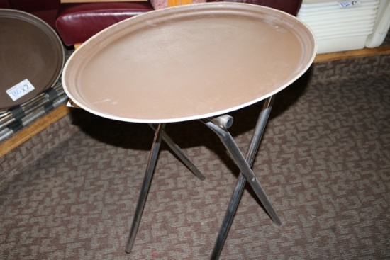 Times 2 - 27" brown oval service trays with waitress stand