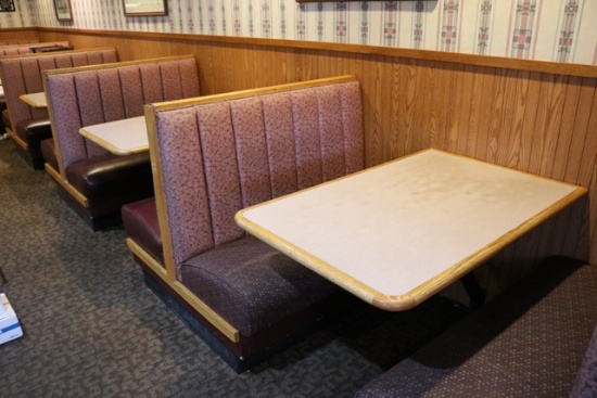 Times 5 - Mauve & Marroon vinyl 4 person booths with 30" x 46" oak edged, p