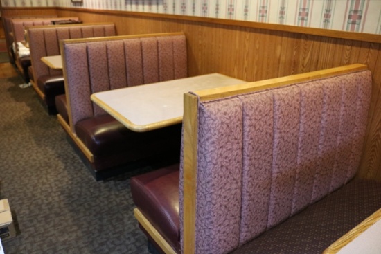 Times 2 - Mauve & Maroon vinyl 4 person Booths with  30" x 46" tables