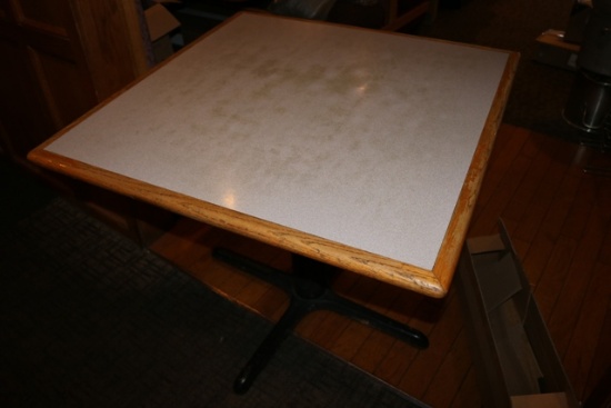 Times 6 - 36" x 36" oak edged, red formica top tables