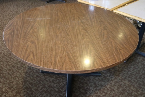 Times 2 - 54" round wood grain formica top tables