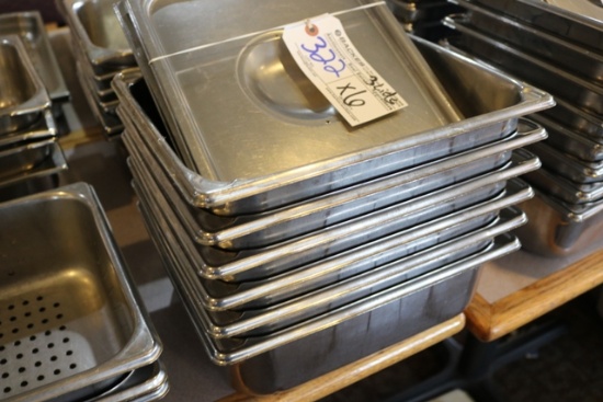 Times 6 - 1/2 x 4" stainless inset pans - with 3 lids