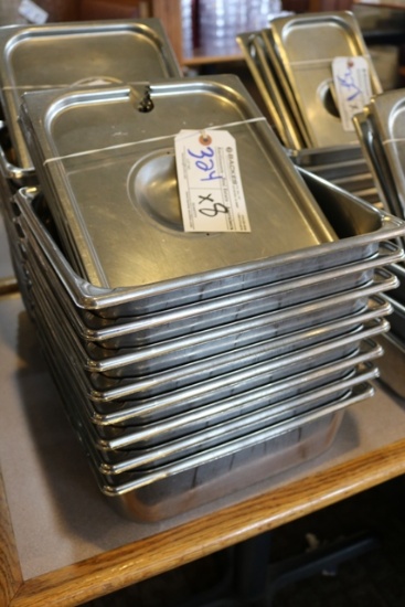 Times 8 - 1/2 x 4" stainless inset pans with lids