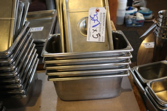 Times 5 - Stainless inset pans - 4) 1/3 x 6" & 1) 1/3 x 4" - with lids