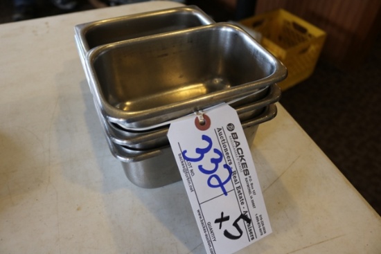 Times 5 - Stainless inset pans - 1) 1/9 x 4" - 1) 1/6 x 2" & 3) 5" x 7" x 3