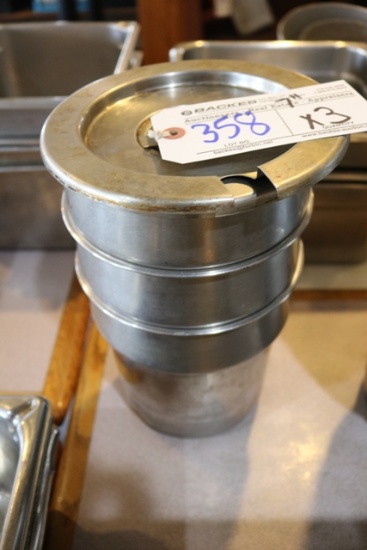 Times 3 - 7" round stainless inset pans with 2 lids