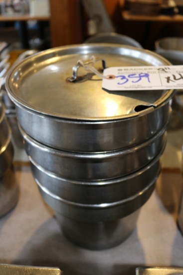 Times 4 - 9" round stainless inset pans with 1 lid