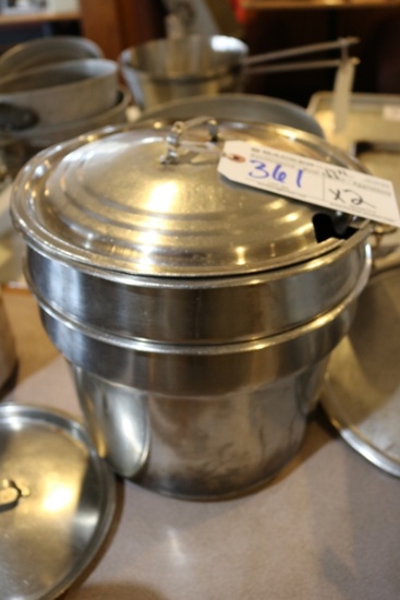 Times 2 - 11" round stainless inset pans with 2 lids