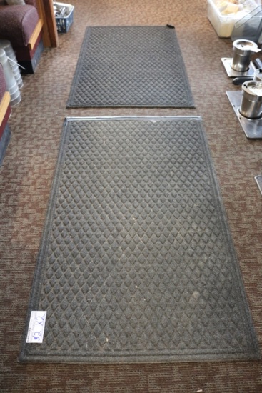 Times 2 - 36" x 60" black diamond pattern mats - damaged corners