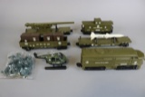 US Army rail cars - partial set DODX2110 locomotive, cannon car , missile c