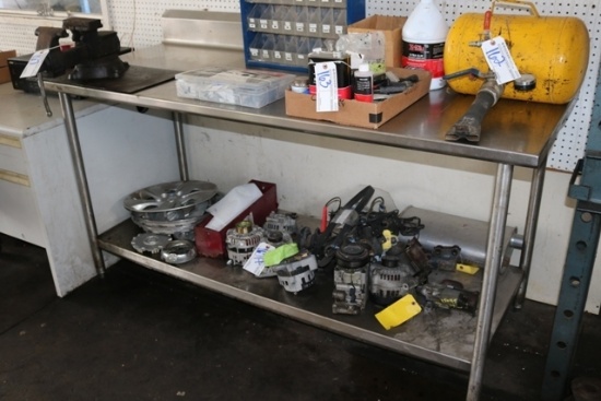 72" stainless work table with 6" backsplash and 5" vise