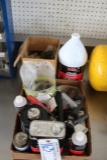 Box of plugs, lubes, shrader valves, & new valve stems