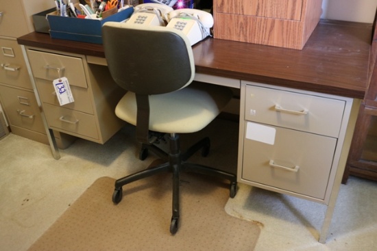 Metal office desk with chair & 2 drawer file cabinet