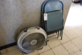 Floor fan & folding chairs