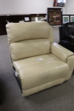 Beige leather sectional power recliner sectional end - has tears