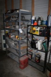 2 Racks with assorted oils, cleaners & car parts