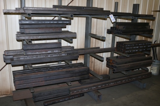 Square tubing steel stock inventory on rack