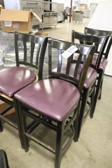All to go - 4 black wood framed purple seated bar chairs