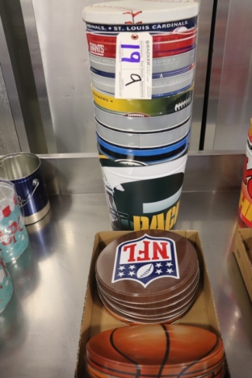 All to go - 9 NFL, NBA, MLB popcorn tins with lids