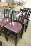 All to go - 4 black wood framed purple seated bar chairs