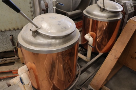 Copper & Stainless Hectoliter steam jacketed tanks with control - 4 tank sy