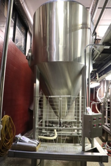Times 3 - BRD 15 barrel stainless vertical fermentation tanks situated on s