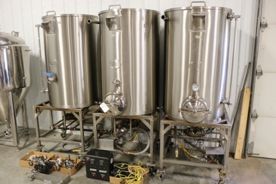 Custom Built Brewing 100-gallon (3-Barrel) stainless brew house w/ 100 gall