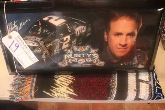 Rusty Wallace "Last Call" Miller Lite clock & blanket