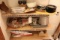 Remainder of 3 shelfs, cookware misc