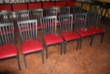 Times 14 - Black metal slat back dining chairs with burgundy vinyl seats