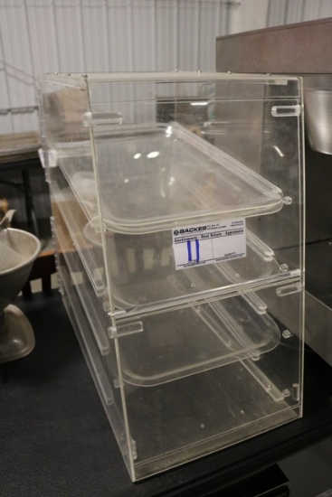 Counter top acrylic display cabinet - rear service doors with front flip li