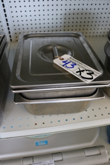 Times 3 - 1/2 x 4" & 6" stainless inset pans with 1 lid