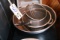 Stainless mixing bowl, strainers, sauce pan