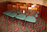 Times 12 - maple framed green padded seat dining chairs