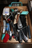 Box of dippers, scoops, knifes, sauce cups, & misc.