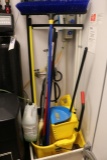 Mop bucket w/ brooms & mops