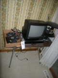 Power antennas, TV, DVD player and table