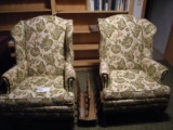 2 winged back chairs and magazine rack
