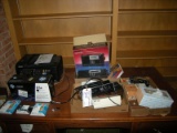 Office Supplies including printer, radios on desk