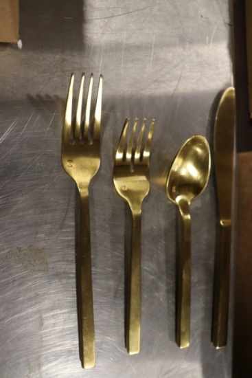 All to go - 4 dozen misc. Fortessa heavy duty gold plain pattern silverware