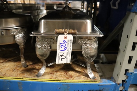 Times 2 - Ornate wood handled stainless chafing units - with fuel container